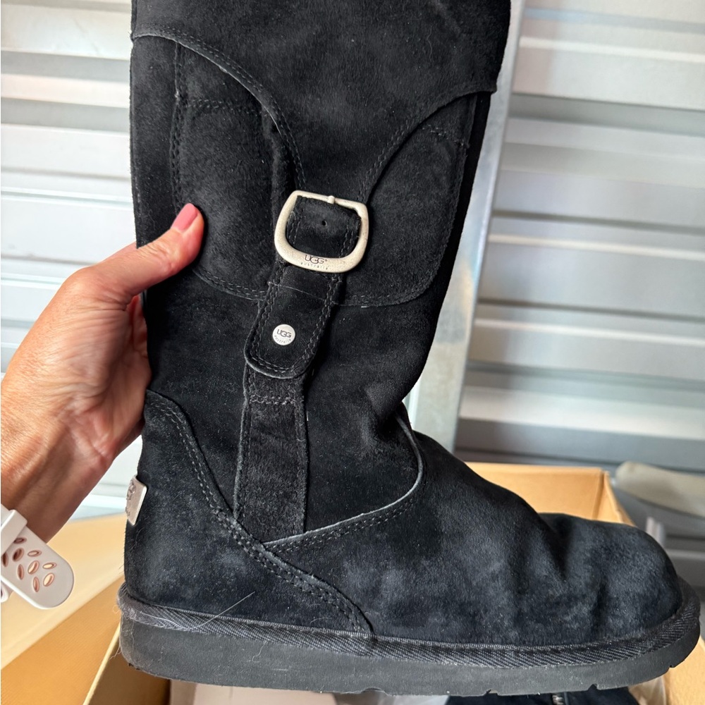 UGG Black Suede Boots with Silver Detail